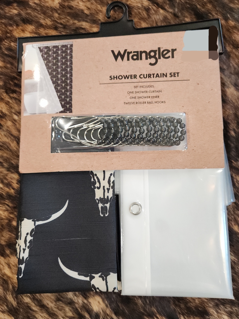 Wrangler Black & Cream Western Steer Shower Curtain Set